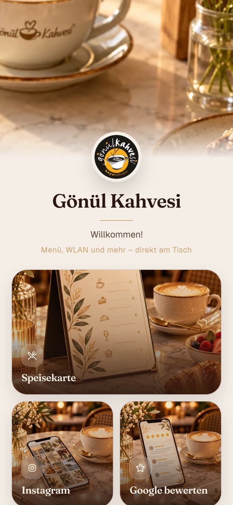 Home screen of the Gönül Kahvesi guest page on a smartphone